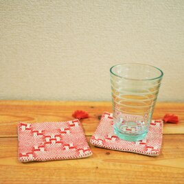 teori coaster red 2pieces / 手織りコースター