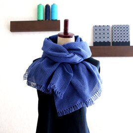 リネン＆コットン チクチクしない手織りストール【ブルー x ネイビー】