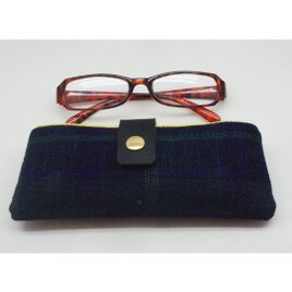 手織りリネンのメガネケース横型　ダークブルー