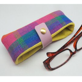 手織りリネンのメガネケース横型　コーラル