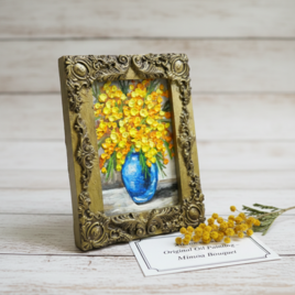 油絵｜癒しのミモザ。春を彩るミニ絵画（原画・油彩）プチギフトにも