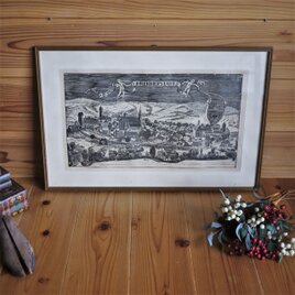 モノクロ木版画 ミュンナーシュタット 城壁旧市街 ドイツ