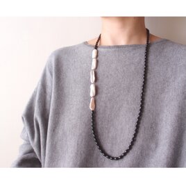 Biwa Pearl × Black Tourmaline Necklace／ビワパール × ブラックトルマリン ネックレス