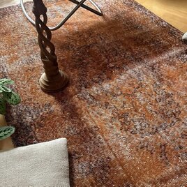 117.5×215 オレンジブラウン　花や実　メダリオン　トルコヴィンテージラグ