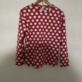 水玉プリント　ベーシックＴシャツ　赤白Ｍ～Ｌ