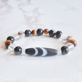 ✦運気の流れを変えたい方へ チベット天珠・天眼石・ヒマラヤ水晶・タイガーアイ 天然石ブレスレット/パワーストーン No674