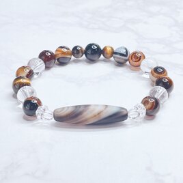 ✦一点限定✦運気の流れを変えたい方へ チベット天珠・天眼石・ヒマラヤ水晶・タイガーアイ 天然石ブレスレット No674-1