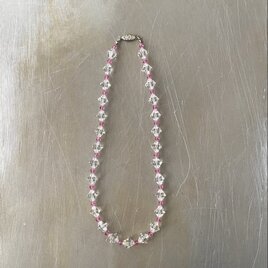 Vintage 60s-70s retro crystal×pink glass beads necklace