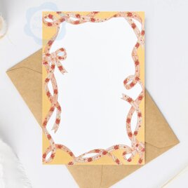 （79）バラの花模様のリボンリース　ポストカード　3枚セット