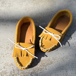 イエロー　スエード　フリンジ　モカシンシューズ・スリッポン・ローファー・オフシーン　MADE IN JAPAN