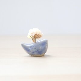 小鳥の花挿しオブジェ シーブルー ＊ ドライフラワー付き