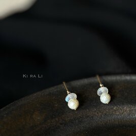 14KGF パールとレインボームーンストーンのピアス（イヤリング）