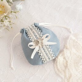 大人可愛い レースとリボンのミニ巾着（ソフトデニム）