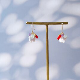 14KGF フラワー 淡水パール カラフル 天然石 ピアス イヤリング