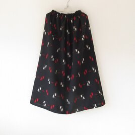 ☆ウール着物ミディロングスカート☆紅白柄♪