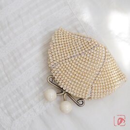 ばあば ♥ 総ガラスビーズのがま口（Burdur Beige・2191）