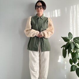 ●即納アイテム● 一点もの　Aran sweater sleeve military shirtjacket