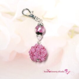 ホタル玉ビーズボールキーホルダー＊黒ピンク