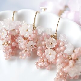 「桜を纏う」天然石 ピアス イヤリング ピンク 春 入学式 卒業式 フォーマル K18 K14 金属アレルギー対応