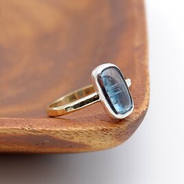 シーグリーンカイヤナイトのリング　11.5号　～真鍮と銀の指輪～　天然石アクセサリー　一点物