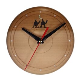 時計 木の時計 焼絵 らくだ 螺鈿 月 木製 桂 アワビ 月の砂漠