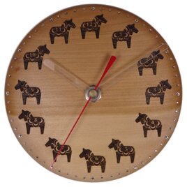時計 木の時計 焼絵 午年 馬 駒 木製