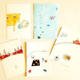 【白い犬（いぬ）の絵】ポストカード 5枚セット　・絵葉書・犬イラスト・送料無料