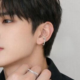 【受注制作】Square & Circle リング・イヤーカフ 2点セット（シルバー）