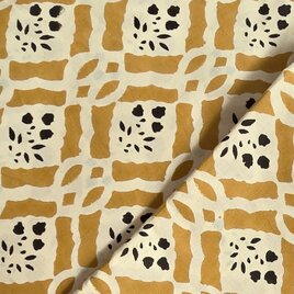 インド ブロックプリント生地 [50cm単位切売] バグルー イントリケート イエロー 花 SA IF0464