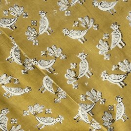 インド ブロックプリント生地 [50cm単位切売]バグルー ピーコック バード イエロー とり 孔雀 SA IF0463