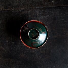 梅と鳥◆深緑で素敵。時代物　漆芸蒔絵蓋付椀　古漆器　骨董・antiques 古道具　幕末〜明治