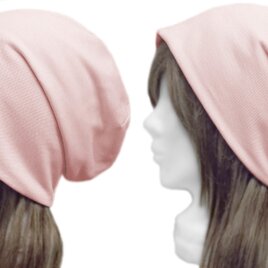 ルーズワッチキャップ◆鹿の子織コットンニット／さくら(サクラ)色　◇ゆったりサイズ・小顔効果・オールシーズン着用◇