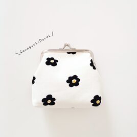 がま口 ポーチ 日常使い 花柄 プチギフト おでかけ コーデュロイ 小花 モノトーン