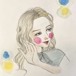 エレガントな仕草の女性 透明水彩 B5 原画