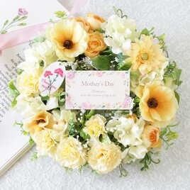母の日 春色カーネーションのナチュラルフラワーリース［イエロー］