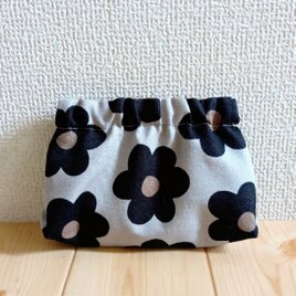 バネ口ポーチ　12cm口金　北欧風花柄　グレー　643