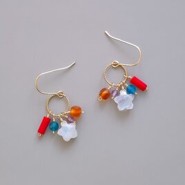 14KGF 星 レインボームーンストーン カラフル 天然石 リングピアス イヤリング