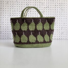 WOOL!洋なし柄の横長トート*グリーン×ブラウン
