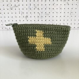 WOOL!クロスのミニポーチ*オリーブ×サルファイエロー