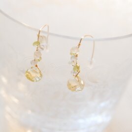 レモンクォーツのマーキスフックピアス　１４kgf