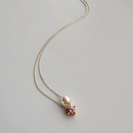 自分へのご褒美ジュエリー〜4月の誕生石〜春色桜ピンクモアサナイトとあこやパールのスルーネックレス