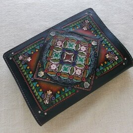 文庫サイズブックカバー 刻印、拭き染め 牛革