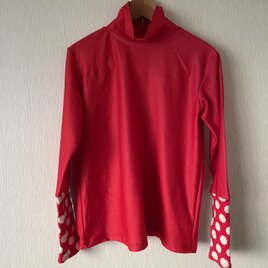 手袋付き長袖タートルカットソー×赤水玉柄Ｆ