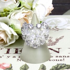 （新作）ジルコニアとガラスビーズの大きな♡リング〔プレシオサ/ジルコニア ビーズリング〕《ビーズアクセサリー》