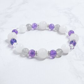 ✦天使の守護石 心安らぐ癒しのブレス◎エンジェルクォーツ ムーンストーン アメジスト  パワーストーンブレス No779