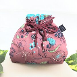北欧の花 巾着袋(赤紫)