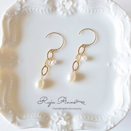 淡水ケシパール×14kgfオーバルチェーンのピアス