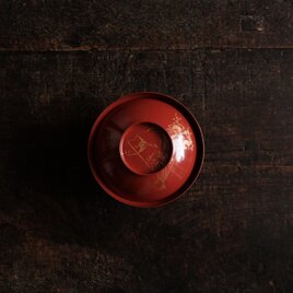 亀と鶴◆扇子と梅。古輪島塗　漆芸沈金蓋付椀　古漆器　古民家　骨董・antiques 大正~昭和初期