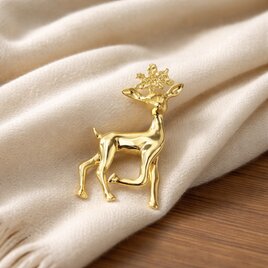小鹿 スノーディア ブローチ｜光沢ゴールド 真鍮製【ebro10-2】