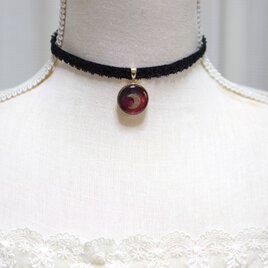 【受注製作】レジンアート　ラウンドモチーフとタティングレースとベルベットリボンのチョーカー〈月のある風景・6〉